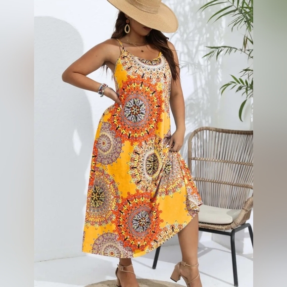 Flowy Plus Size Maxi Dress with Mandala Design - Picture 3 of 5